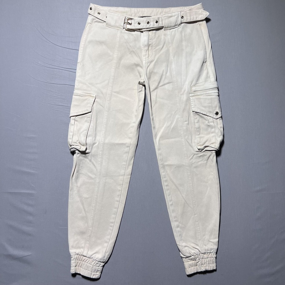SER.O.YA Sand Dune Cargo Jogger Pants Womens 26 Beige Belted 100% Cotton Utility